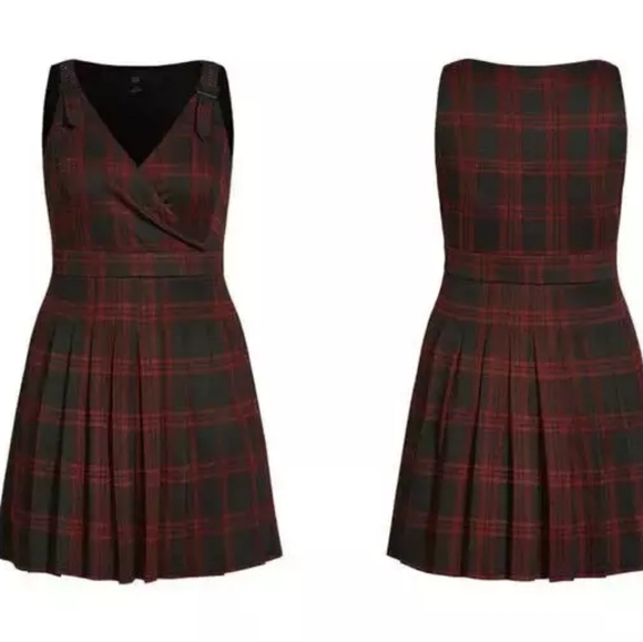 NWT CCX City Chic Black and Berry Plaid Tartan Pinafore Dress Size XXL 24 - Picture 8 of 10